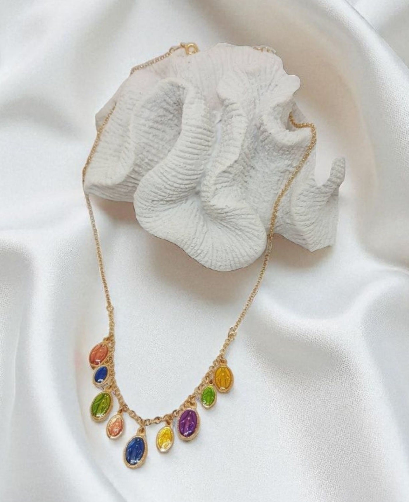 Necklace oval Madonna/Mary pendant with enamel in 925 Sterling silver gold-plated