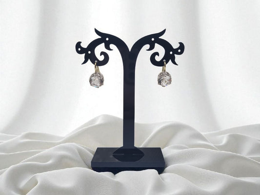 585 Gelbgold 14k Bügel Ohrhänger mit echtem Bergkristall 925 Sterling Silber Fassung