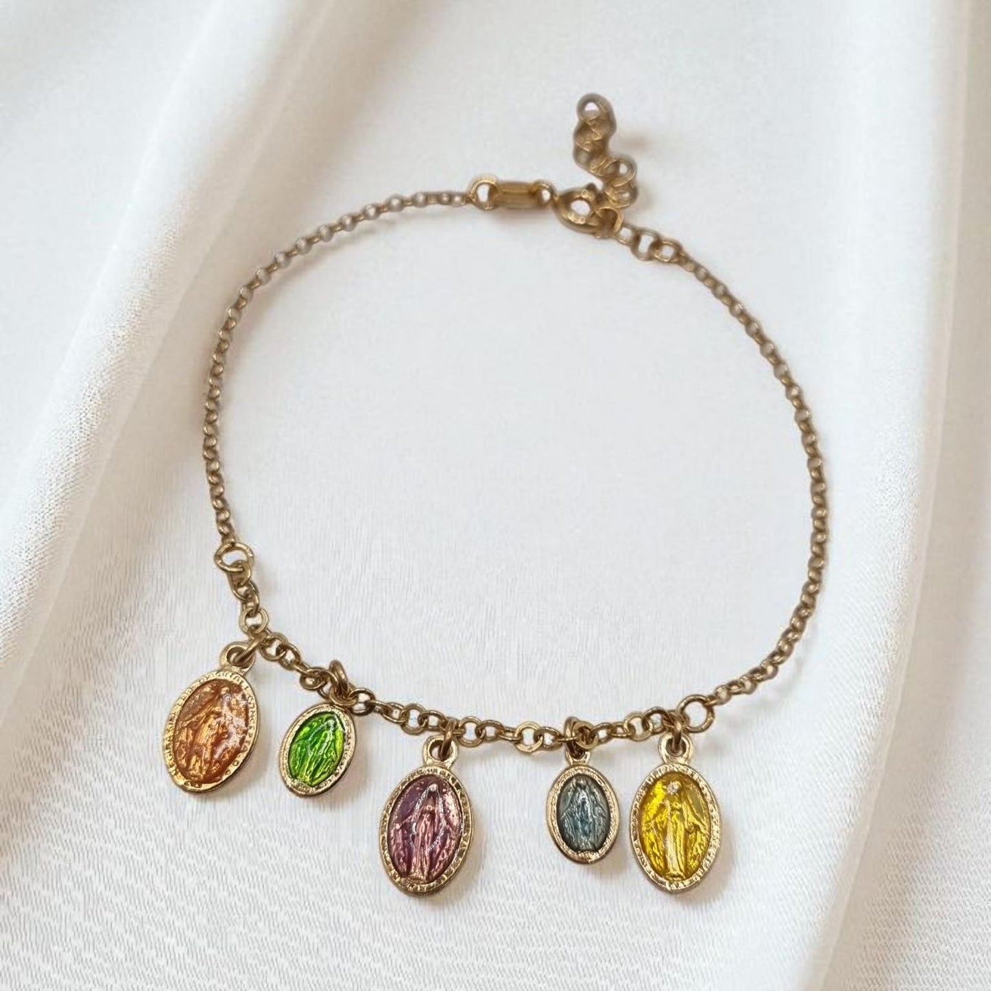 Armband ovale Madonna/Maria Anhänger mit Emaille in 925 Sterling Silber vergoldet bunt