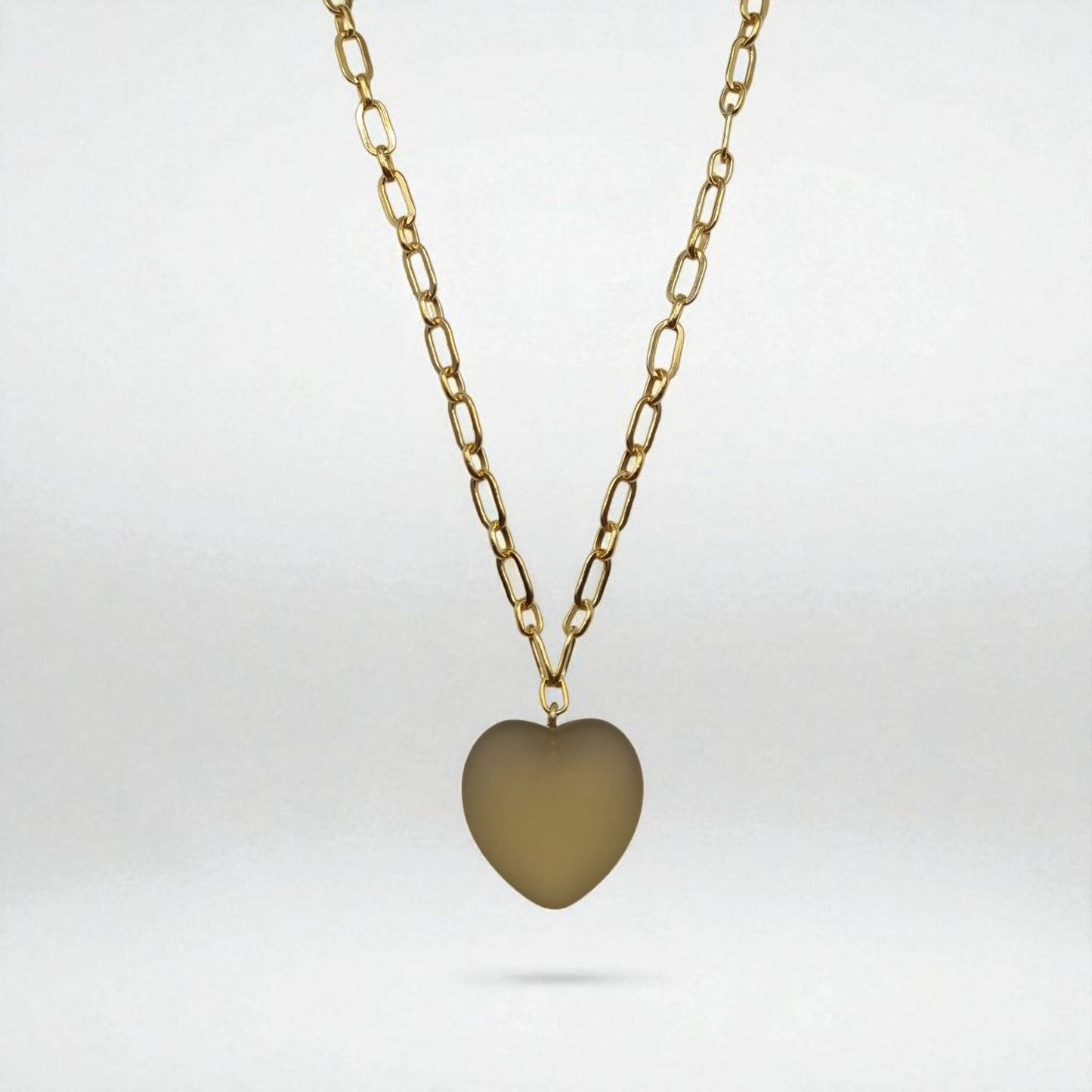 Necklace heart made of genuine lemon citrine with square chain in 925 sterling silver gold-plated
