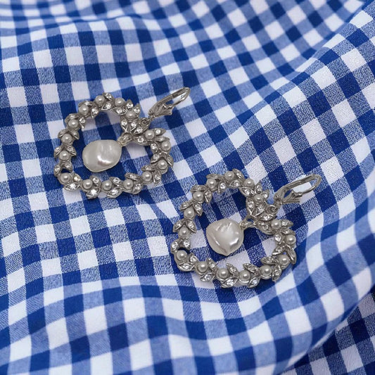 Ohrringe Herzen mit echten Süßwasserperlen und Simili in 925 Sterling Silber