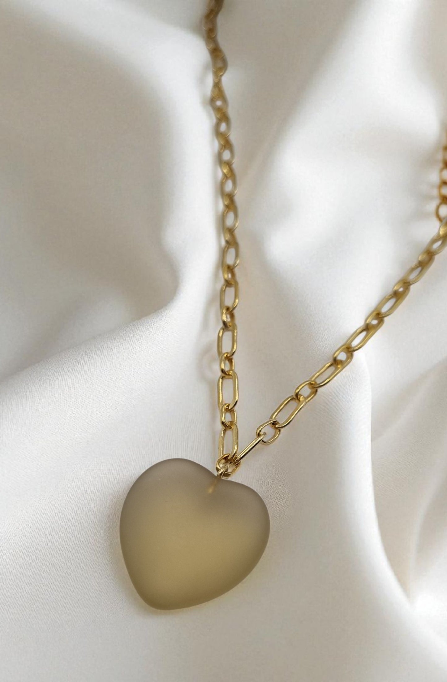 Necklace heart made of genuine lemon citrine with square chain in 925 sterling silver gold-plated