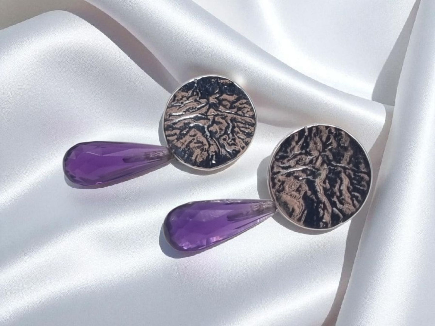 Amethyst Briolette Briolet Tropfen Pampel Ohrringe aus 925 Sterling Silber