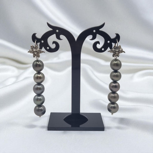 Echte Tahitiperlen Ohrringe mit echtem Markasit in 925 Sterling Silber