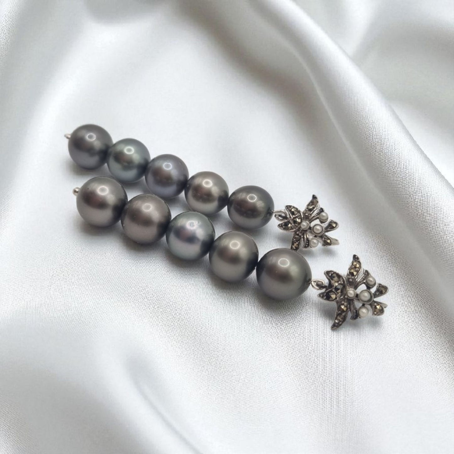 Echte Tahitiperlen Ohrringe mit echtem Markasit in 925 Sterling Silber