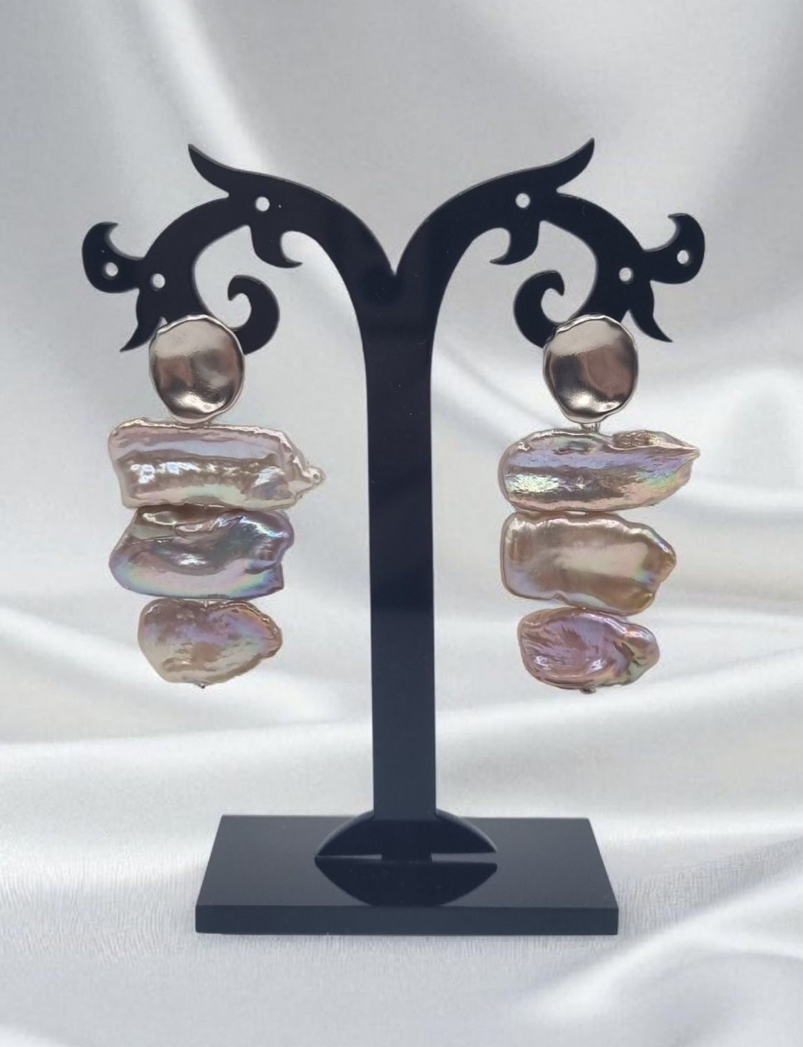 Statement Ohrringe riesige Keshiperlen rosa lila flieder in versilbert + 925 Sterling Silber