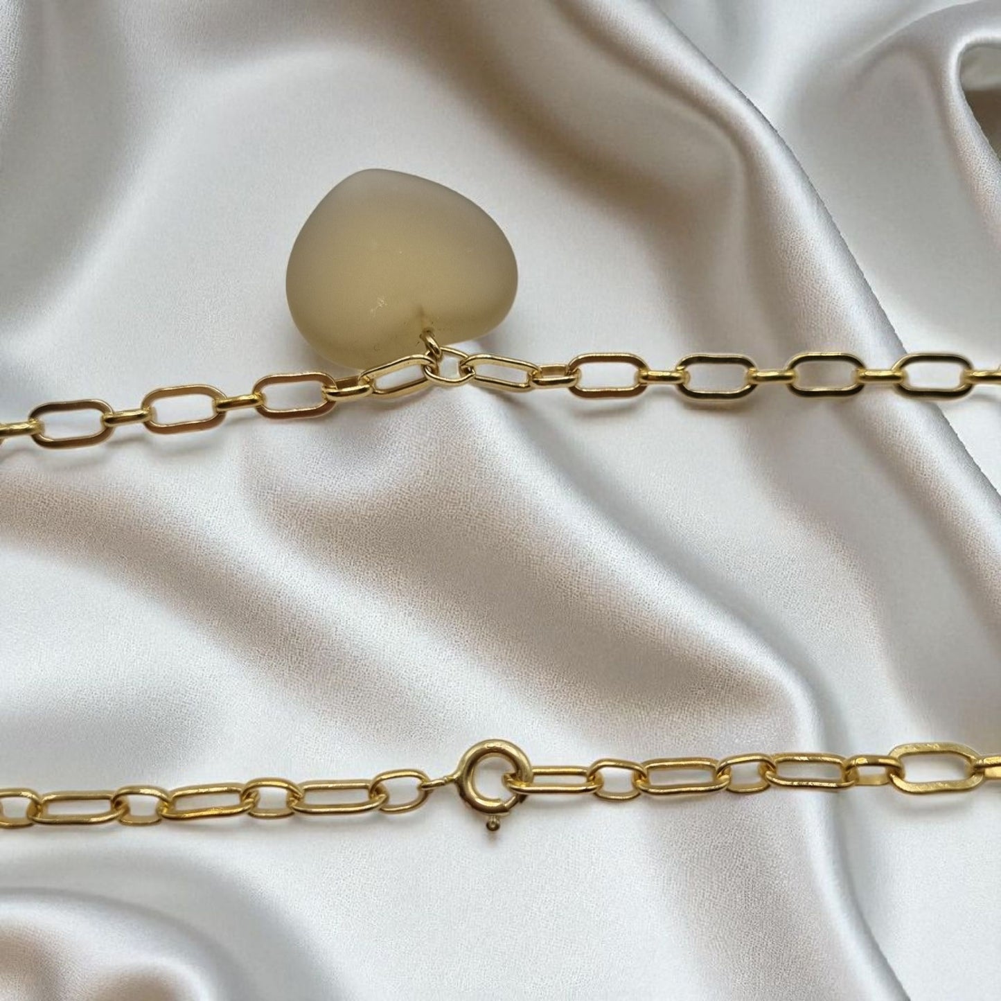Necklace heart made of genuine lemon citrine with square chain in 925 sterling silver gold-plated