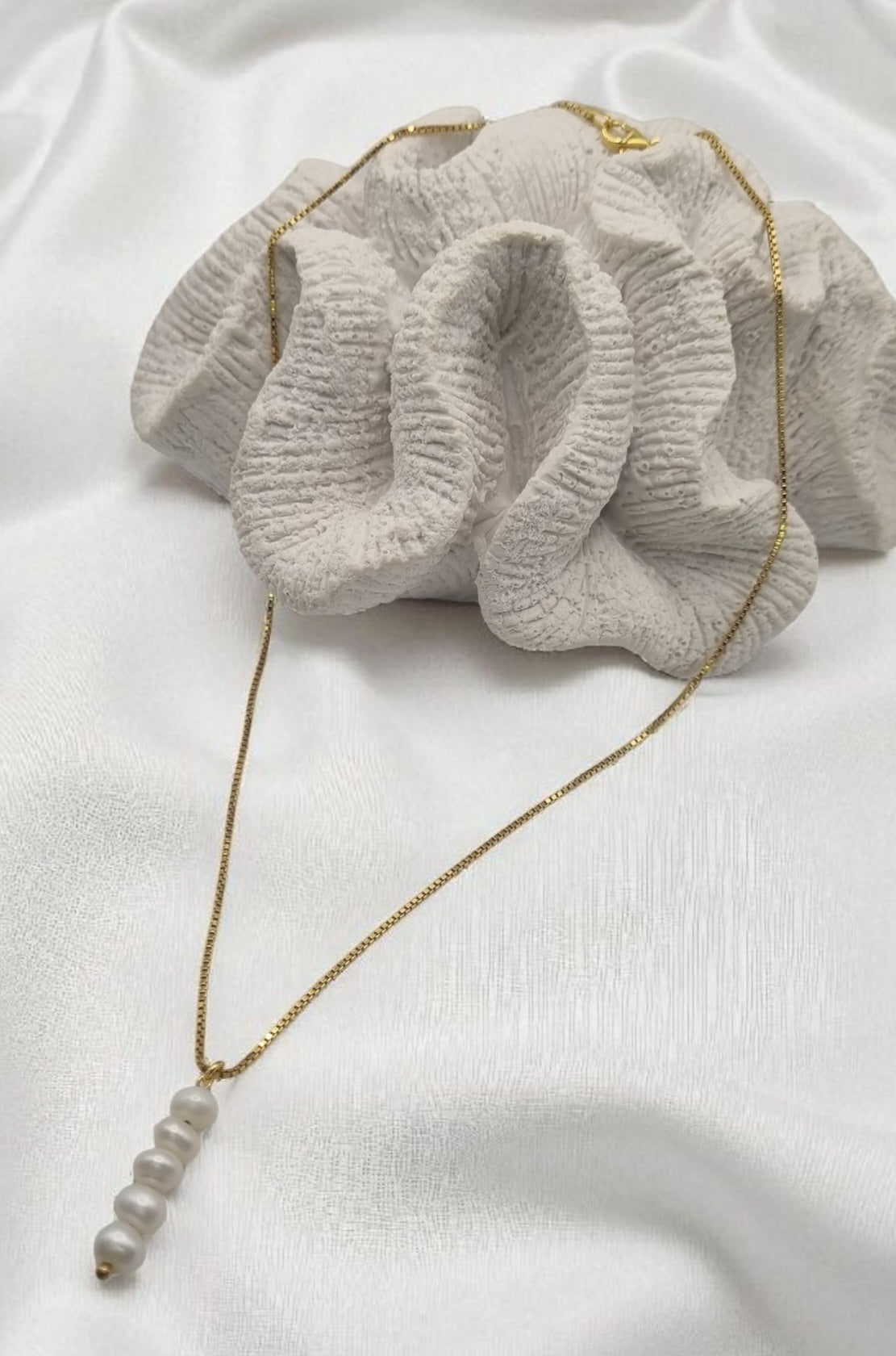 Necklace Venetian chain 925 Sterling silver gold-plated with real freshwater pearl pendant