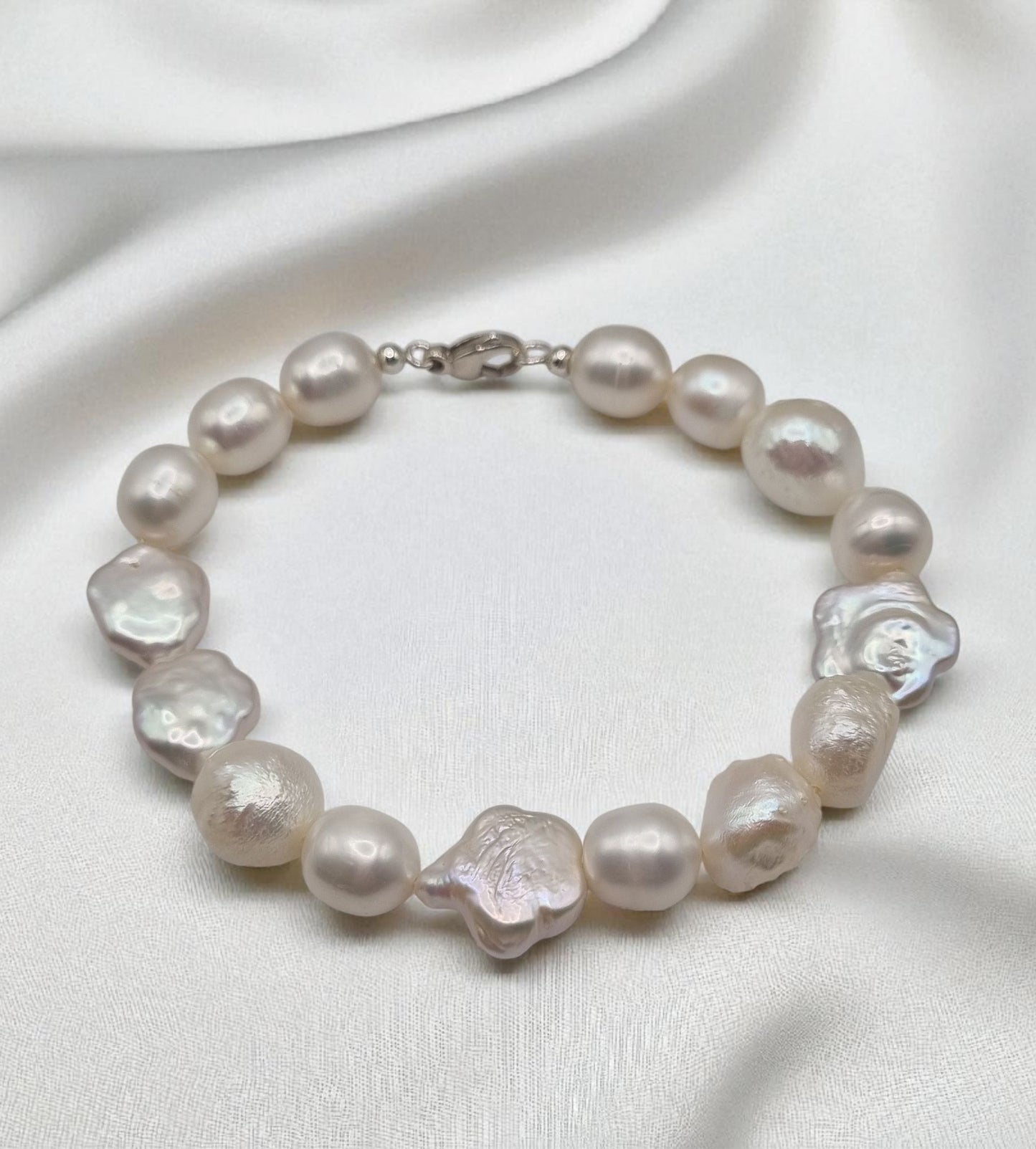 Armband aus echten Süßwasserperlen weiß 20cm in 925 Sterling Silber