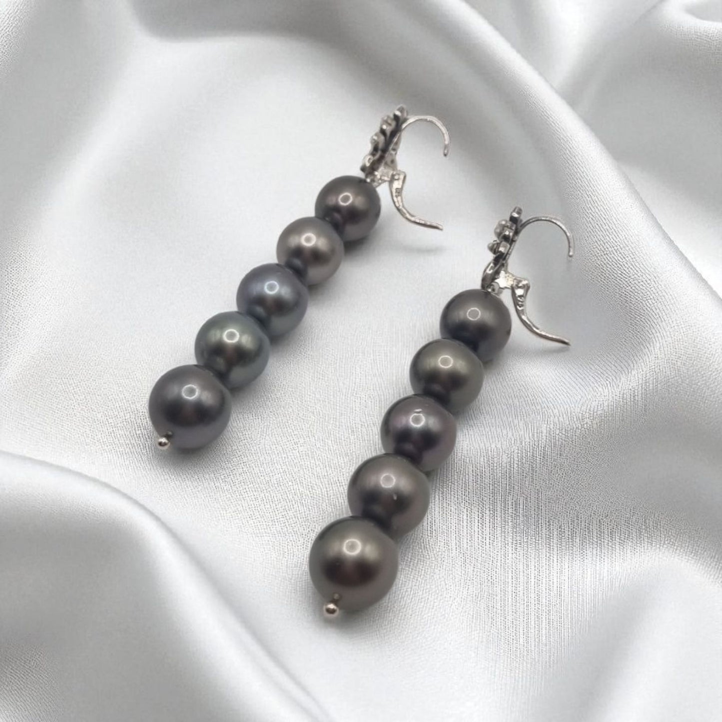 Echte Tahitiperlen Ohrringe mit echtem Markasit in 925 Sterling Silber