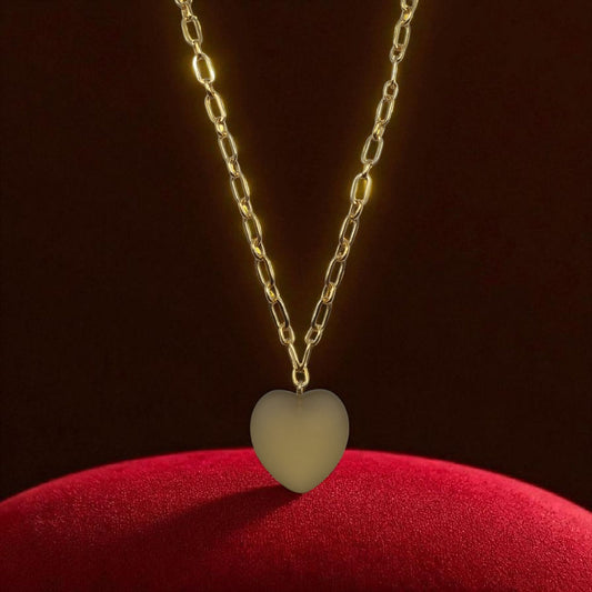 Halskette Herz aus echtem Lemon-Citrin mit Kette eckig in 925 Sterling Silber vergoldet