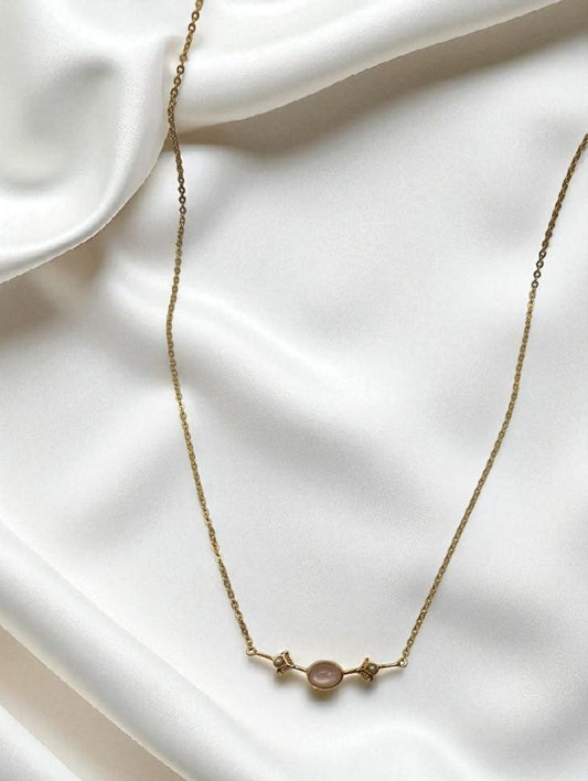 Halskette ovaler Mondstein und Saatperlen in 925 Sterling Silber vergoldet