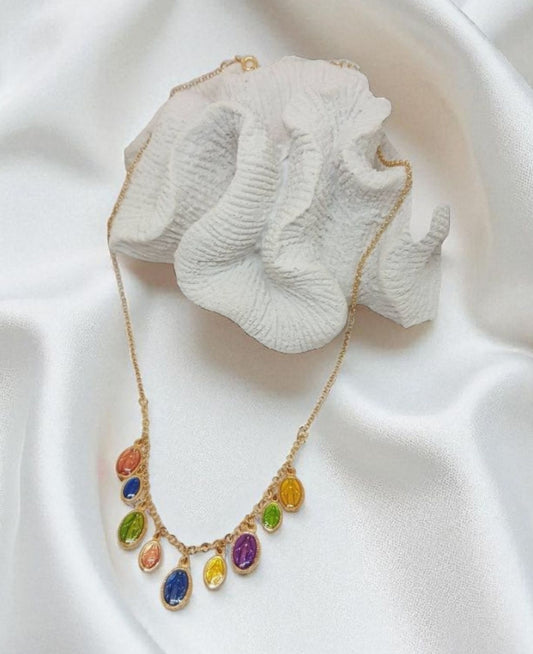Necklace oval Madonna/Mary pendant with enamel in 925 Sterling silver gold-plated