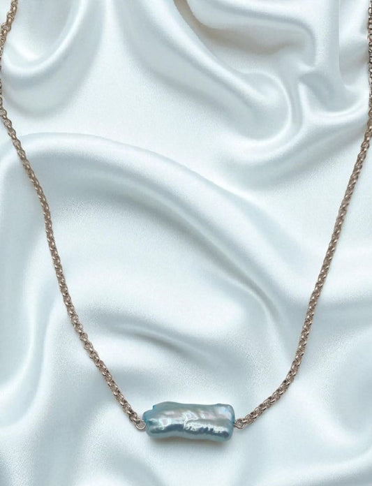 Necklace with genuine freshwater pearl Keshi blue 925 Sterling Silver