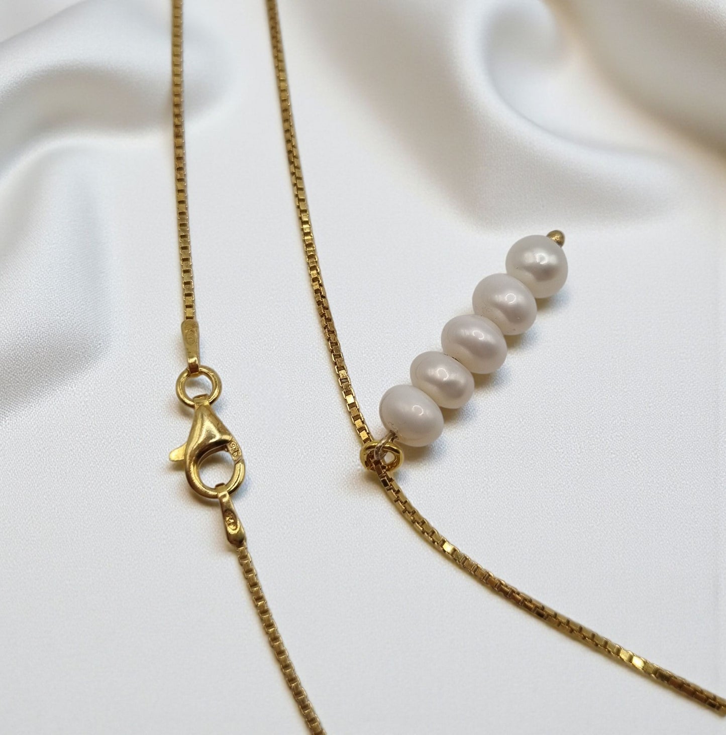 Halskette Venezianerkette 925 Sterling Silber vergoldet mit echtem Süßwasserperlen Anhänger