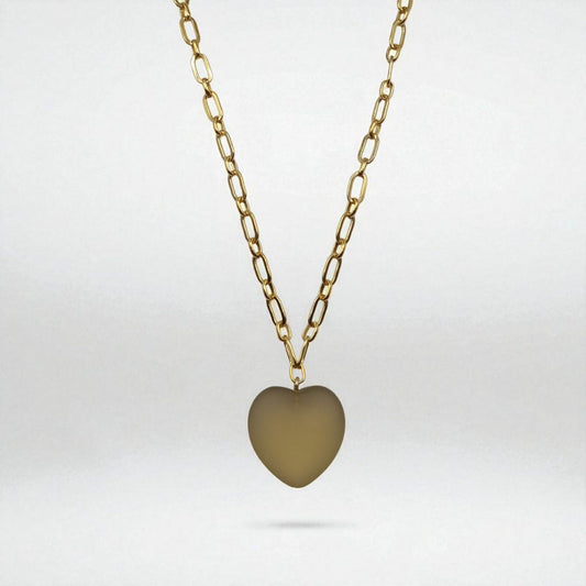 Halskette Herz aus echtem Lemon-Citrin mit Kette eckig in 925 Sterling Silber vergoldet