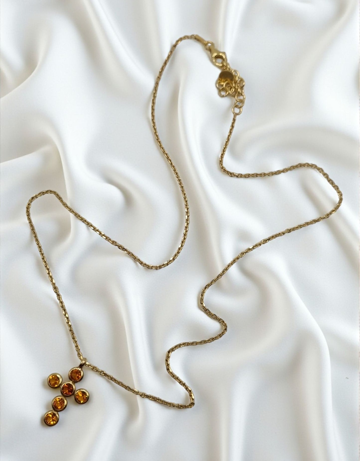 Kreuz runde Zirkonia orange in 925 Sterling Silber vergoldet mit Kette