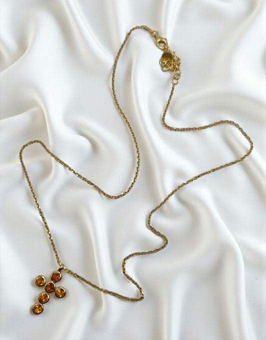 Kreuz runde Zirkonia orange in 925 Sterling Silber vergoldet mit Kette