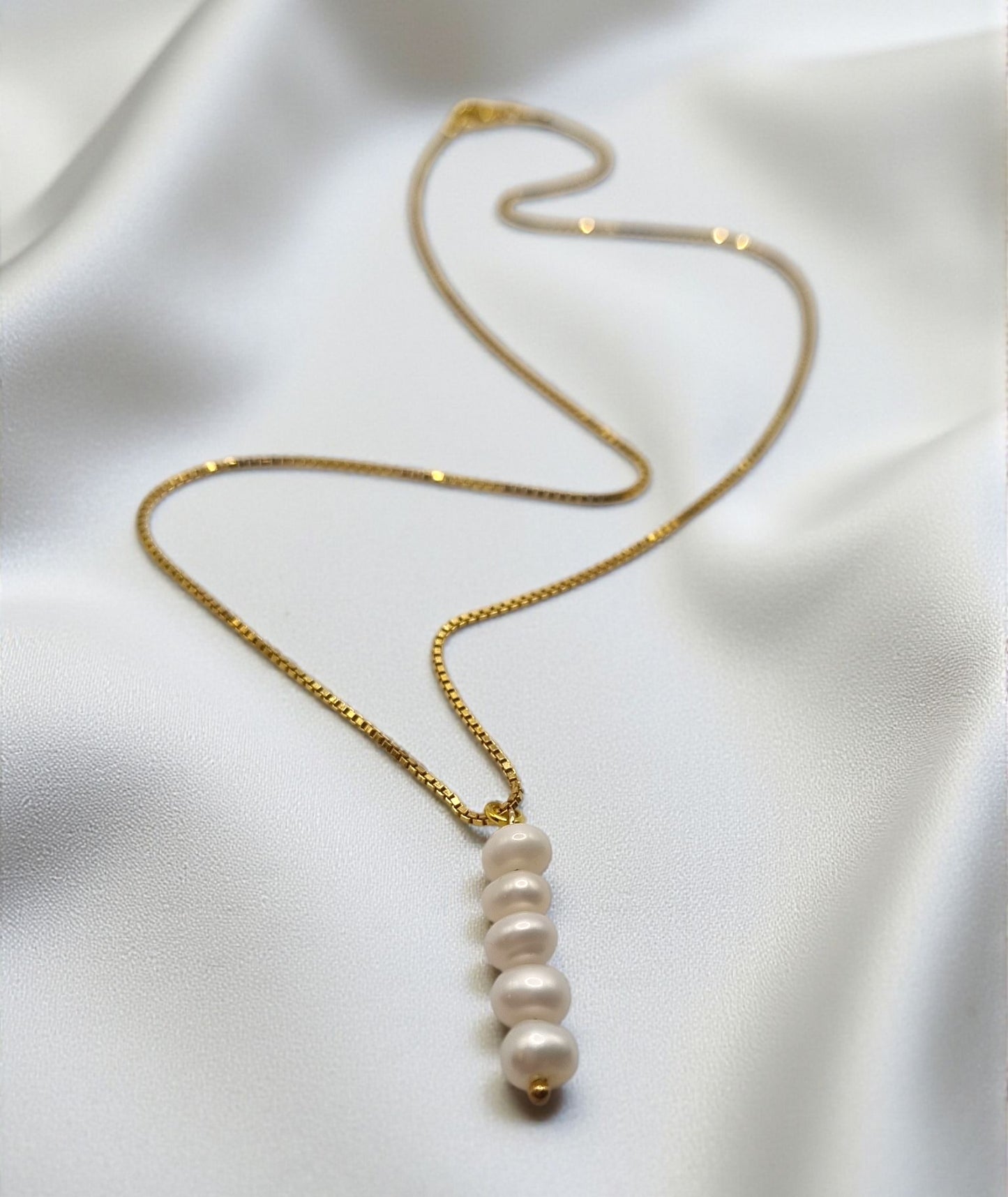 Halskette Venezianerkette 925 Sterling Silber vergoldet mit echtem Süßwasserperlen Anhänger