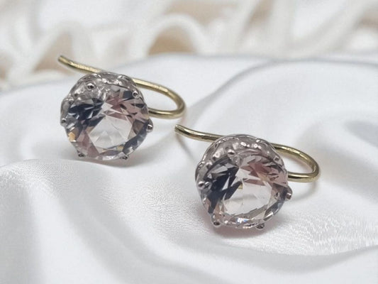 585 yellow gold 14k hoop earrings with genuine rock crystal 925 sterling silver setting and wedding bridal