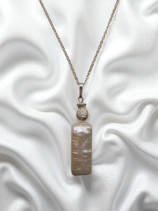 Anhänger eckige Süßwasserperle und Fisch mit Kette in 925 Sterling Silber