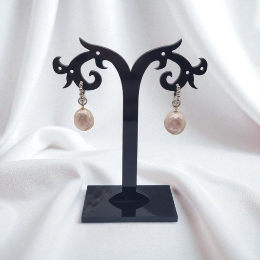 Hoop earrings ball earrings 925 Sterling silver with real freshwater pearl drops pink carved engraved