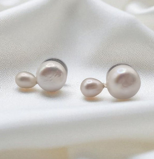 Süßwasserperlen Ohrringe Ohrstecker Boutons und Tropfen weiß in 925 Sterling Silber
