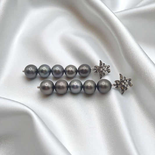 Echte Tahitiperlen Ohrringe mit echtem Markasit in 925 Sterling Silber