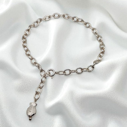 Armband aus Weitankerkette mit kleinem Fisch in 925 Sterling Silber