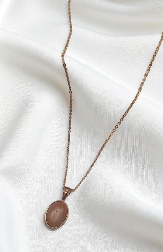 Huge moonstone pendant with chain in 925 sterling silver rose gold plated