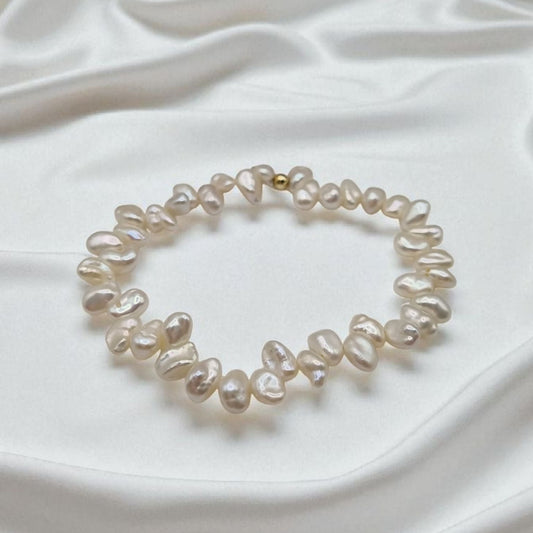 Armband aus echten Süßwasser Keshiperlen mit 925 Sterling Silber Kugel vergoldet