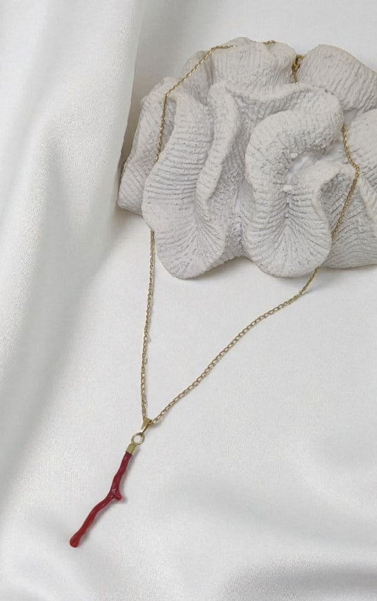 Coral branch pendant on a 42cm chain in 925 sterling silver gold-plated