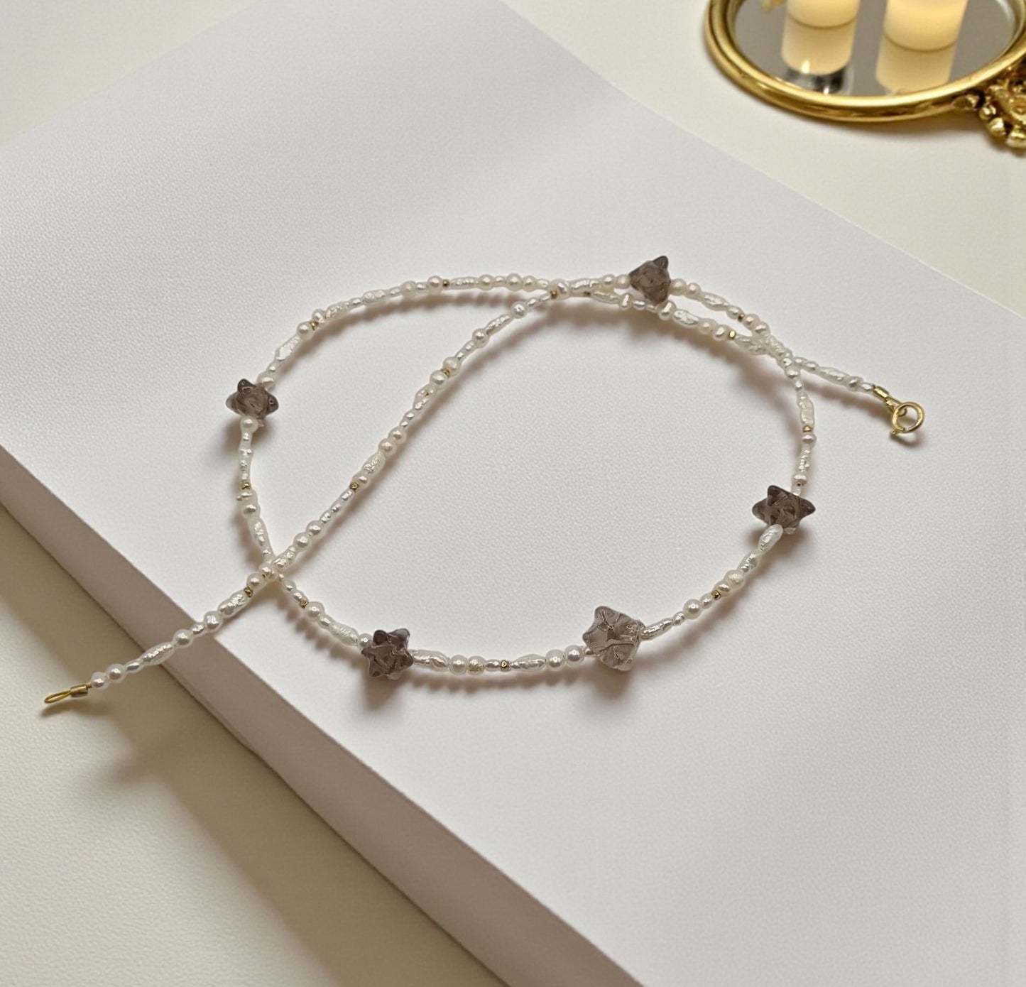 Kette aus echten Süßwasserperlen und echtem Rauchquarz in außergewöhnlicher Form 925 Sterling Silber vergoldet