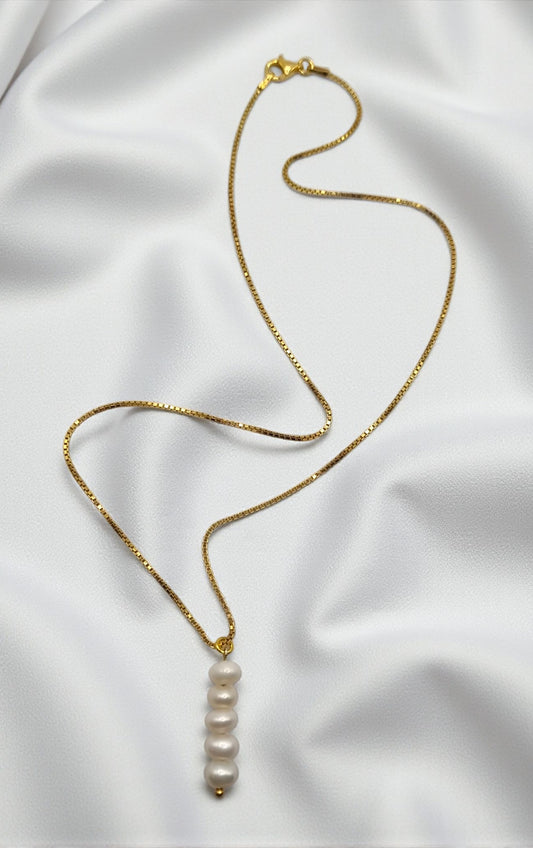 Halskette Venezianerkette 925 Sterling Silber vergoldet mit echtem Süßwasserperlen Anhänger