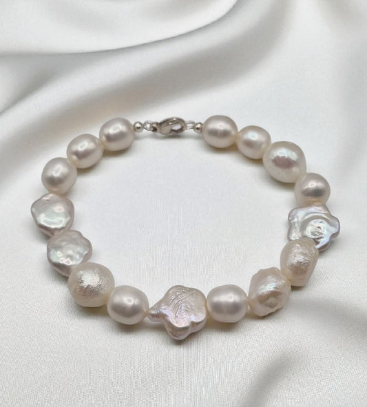 Armband aus echten Süßwasserperlen weiß 20cm in 925 Sterling Silber
