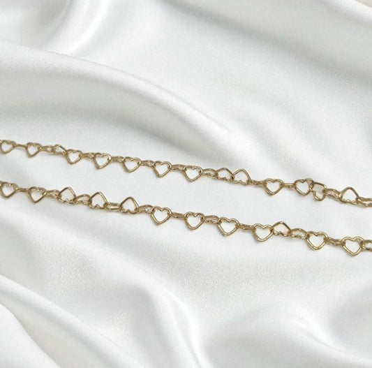 Anklet anklet hearts heart link chain in 925 Sterling silver gold-plated