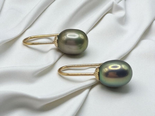 Süßwasserperlen Ohrhänger kurz oval grün 925 Sterling Silber vergoldet