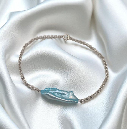 Armband Erbskette mit echter Süßwasserperle Keshi blau 925 Sterling Silber