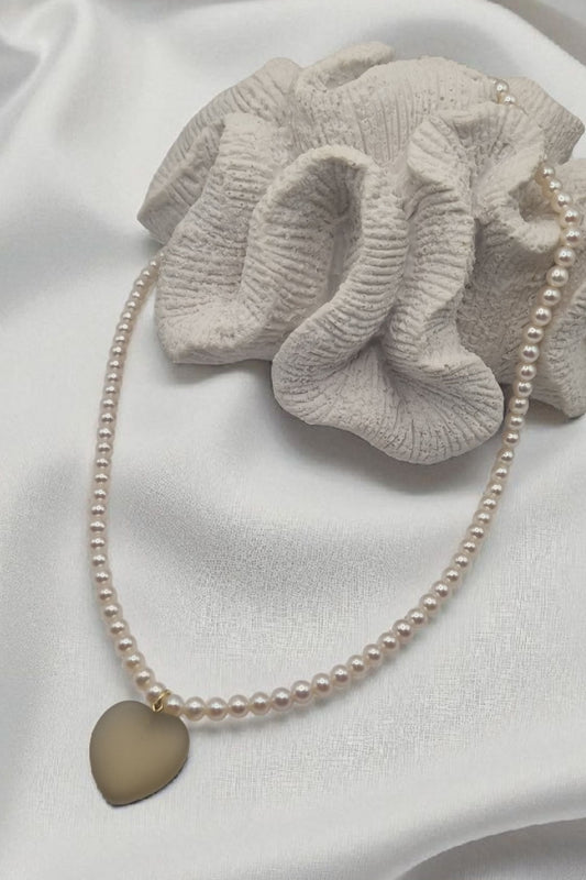 Heart pendant made of genuine lemon citrine with genuine freshwater pearl necklace in 925 sterling silver gold-plated